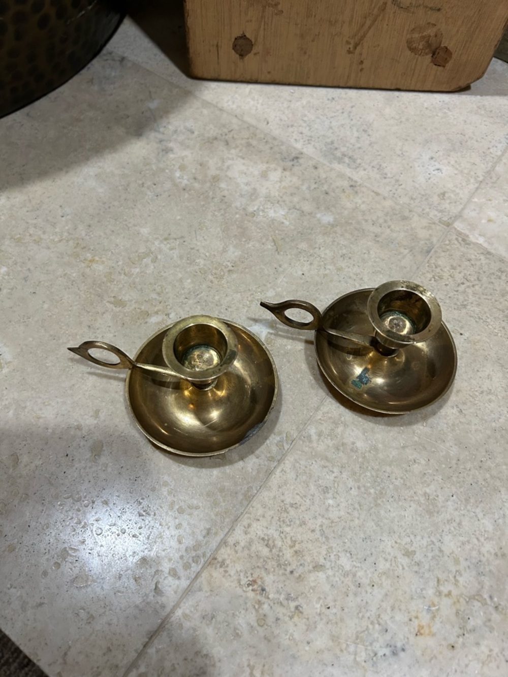 Pair of Vintage Brass Chamber stick Candle Holders - Picture 3 of 15